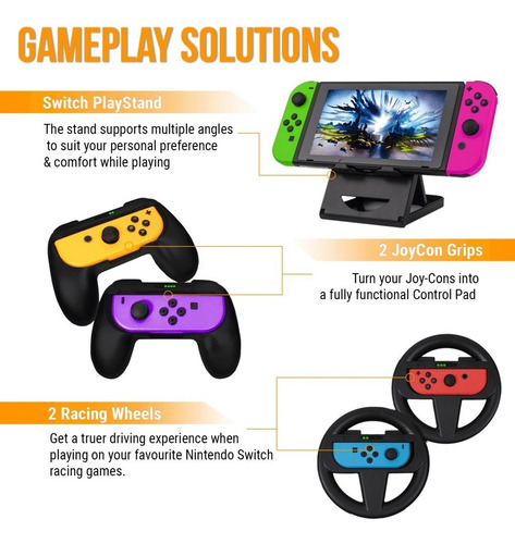 Imagen 6 de 9 de Funda Estuche Vidrio Cargador Para Nintendo Switch Geek Pack