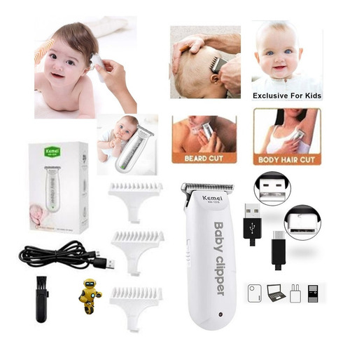 Imagem 1 de 8 de Mini Maquina Cortar Cabelo Bebe Aparar Barba E Pelos Adulto