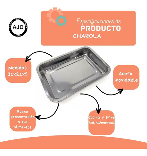 Pack 3pz Charola Para Servir Y Cocinar Acero 31x21x5 123043