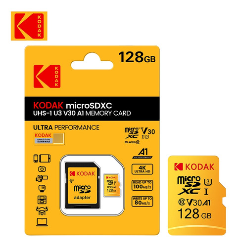Micro SDXC Kodak UHS-i U3 V30 A1 de 128 Gb