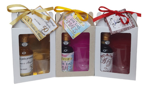 15 Kits Mini Vinho Ou Mini Cachaça Com Taça, Caixinha, Arte