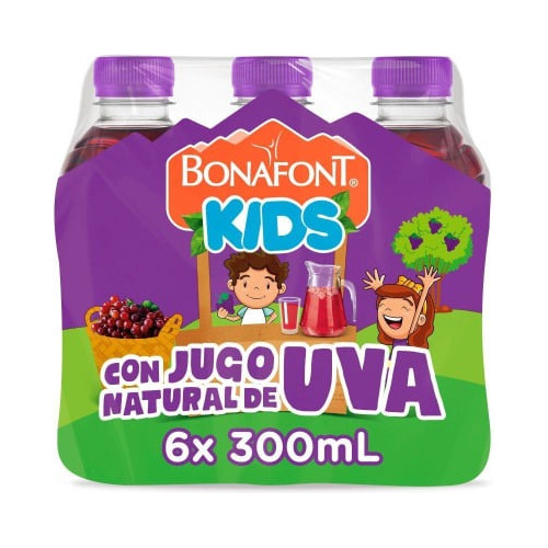 Agua Bonafont Kids Con Jugo Natural De Uva 6 Pz De 300 Ml