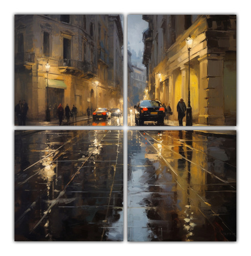 40x40cm Cuadro Decorativo Calle Elegante Roma Charcos Lluvia