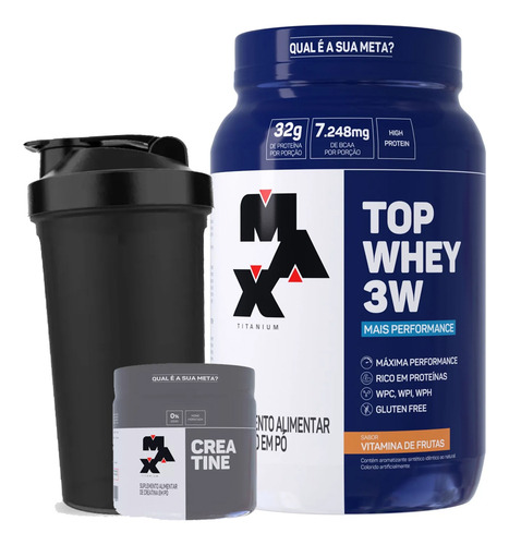 Top Whey 3w - Max Titanium - 900g - Whey Protein + Sabor Mais Performance Vitamina De Frutas