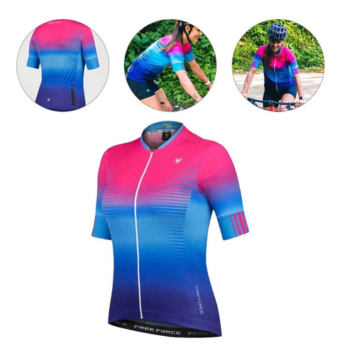 Camisa Freeforce Feminina Sport Absolute Rosa E Azul Ciclism