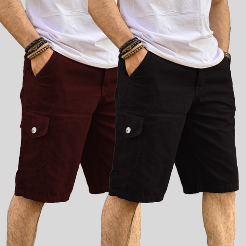 Kit 2 Bermuda Masculina Cargo Short Sarja 6 Bolsos Social