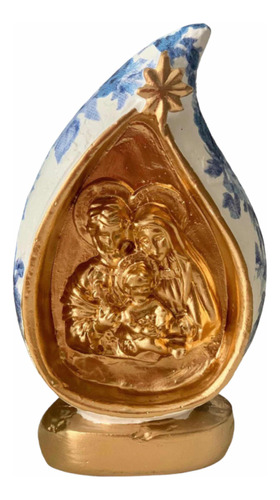 Imagem Linda Da Sagrada Família Com 15 Cm Manto Azul Dourado