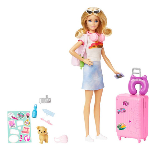 Muneca Barbie Malibú Conjunto De Viaje Con Perrito