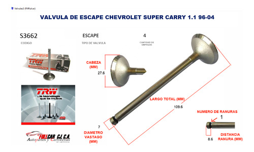 Valvula Escape Chevrolet Super Carry 1.1 96-04