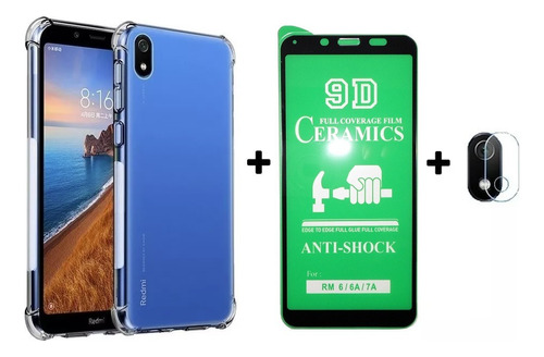 Estuche + Vidrio Templado 20d + Vidrio Cámara Redmi 7a