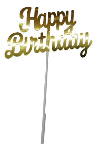 12 Pzs Happy Birthday Dorado Cartulina Metalica 10cm X 15cm