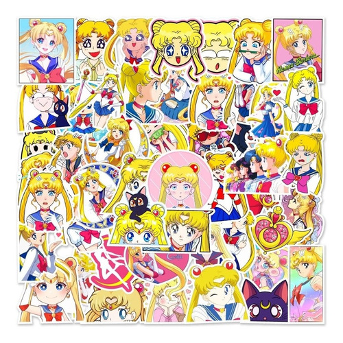 50 Calcomanías Sailor Moon Stickers Pvc Impermeables