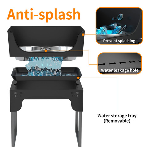 Soporte Elevado De Acero Inoxidable Ajustable Con 2 Cuencos