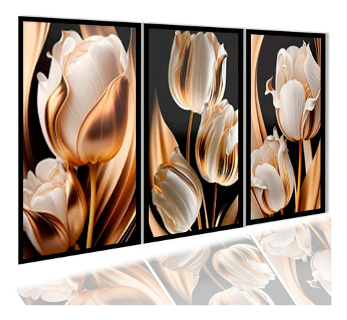 Quadros Decorativos Flores Tulipas Brancas Gold Floral Sala Cor Leão