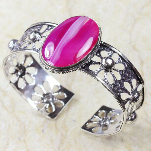 Pulsera Bañada En Plata 925 Con Ágata Botswana Encaje