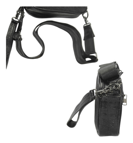 Bandolera Piel Genuina Mantarraya Exotica Cocodrilo Negro