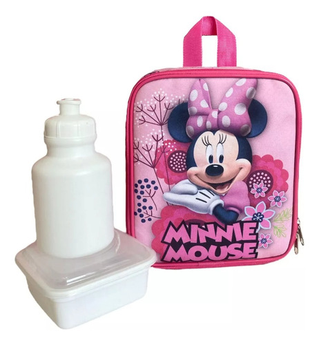Lancheira Térmica Minnie Mouse Rosa Lisa Alças Potes F5