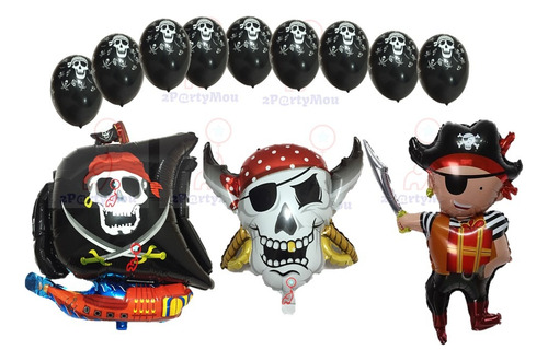 Globos De Pirata Metalico Latex Barco Pirata Calavera