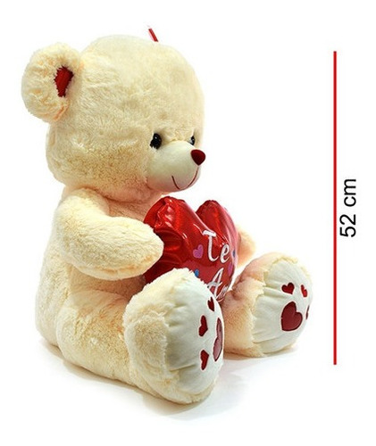 Peluche Oso Beige Con Corazón Metalizado 52cm Phi Phi Toys