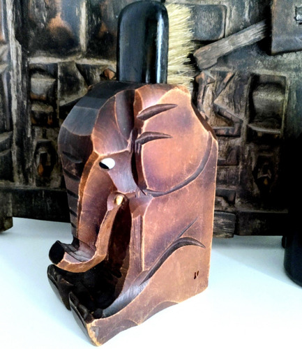 Imagen 3 de 9 de Antiguo Cepillo Cerda Natural Porta Cepillo Elefante Madera