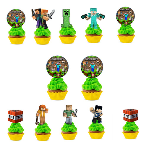 Pack 12 Toppers Para Cup Cake Muffins Minecraft