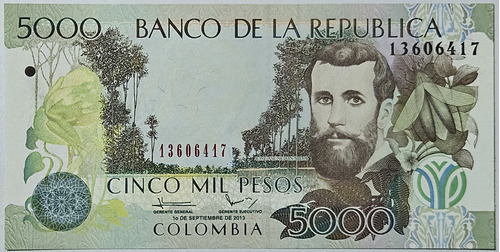 Billete 5000 Pesos 01/sep/2013 Colombia Unc