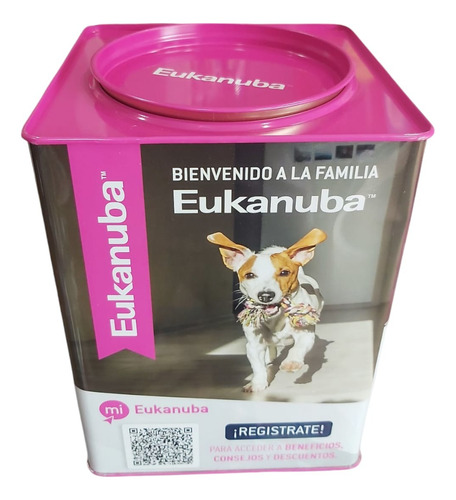Lata Contenedor Alimento Mascotas 2 Kg Eukanuba Chica Fucsia
