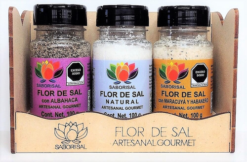 Flor De Sal Artesanal Gourmet Kit 3 Recipientes De 100 G C/u