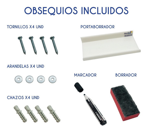 Imagen 2 de 8 de Tablero Acrílico Blanco Borrable 120 X 80cm + Portaborrador