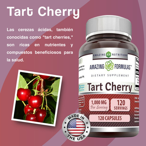 Amazing Formulas Tart Cherry 1000 Mg Antioxidante 120 Cáps Sabor Sin Sabor