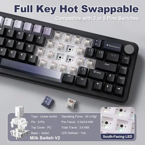 Teclado Mecanico Inalambrico Yunzii B68 Milk V2 Switch