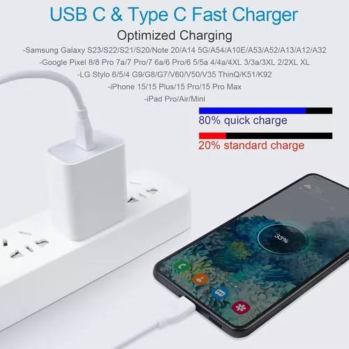 Cargador rápido USB C de 20 W con cable de carga USB C a C de 10 pies para  iPhone 15/15 Pro/15 Pro M…Ver más Cargador rápido USB C de 20 W con cable