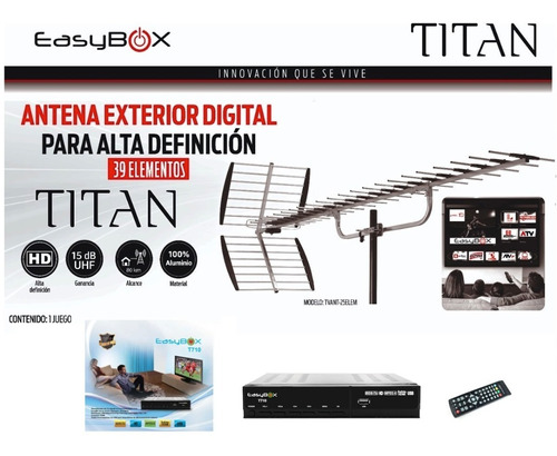 Kit Tv Digital Hd Easybox T710 Antena Yagui Alta Ganancia