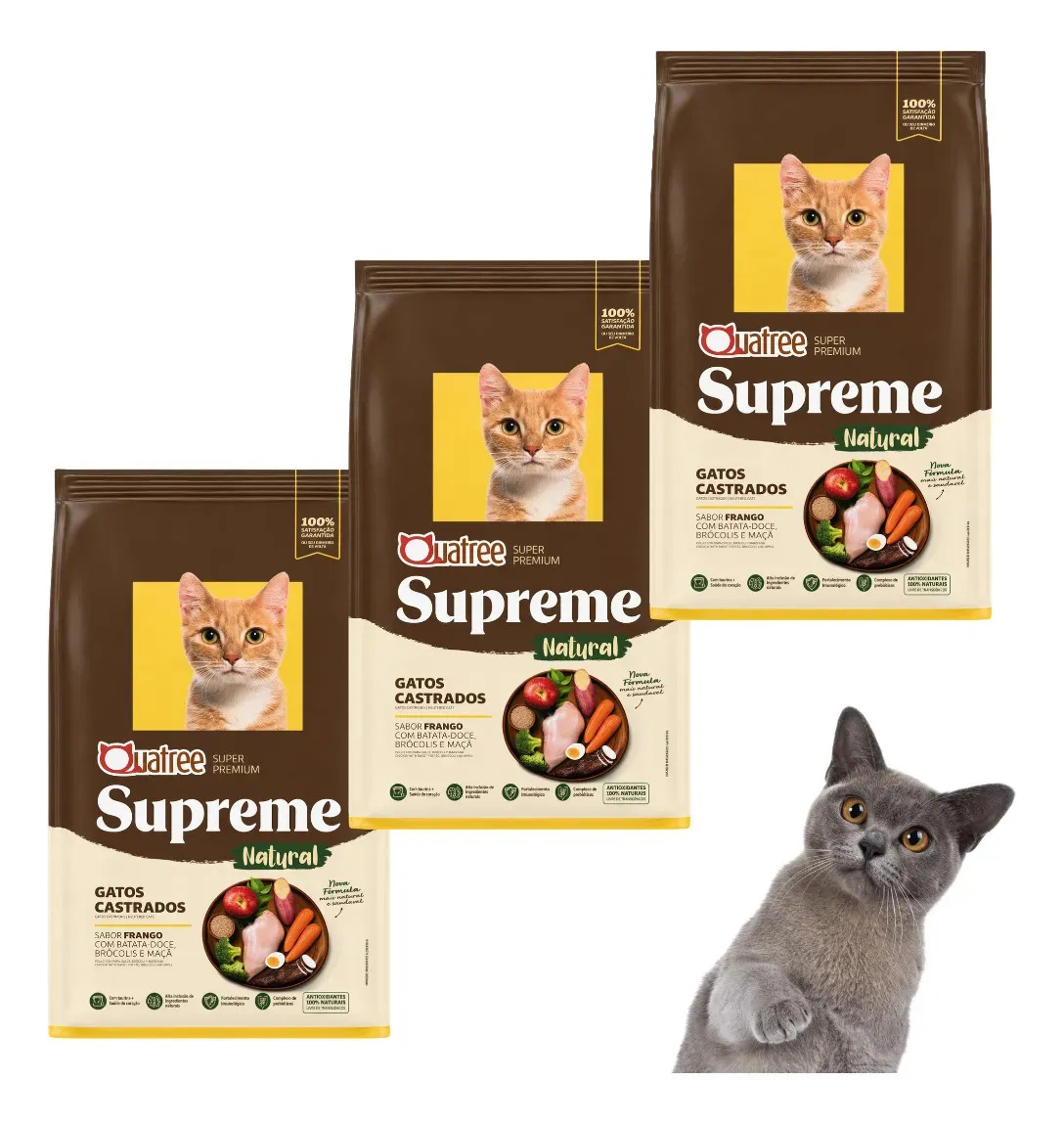 Ração Quatree Supreme Gatos Castrados Frango Kit 3x1 kg