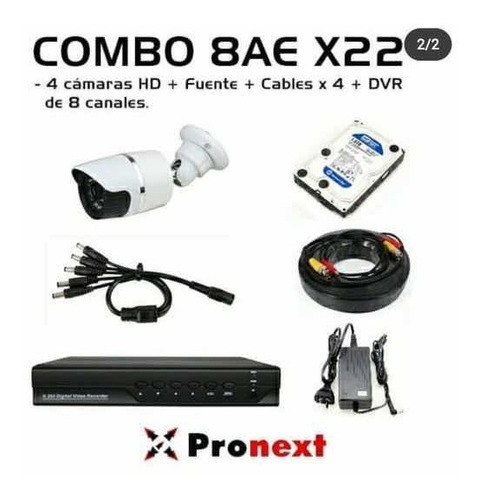 Kit  Combo Dvr C 4 Cámaras Pronext 4aex20 Hd 1mpx Disco 1tb