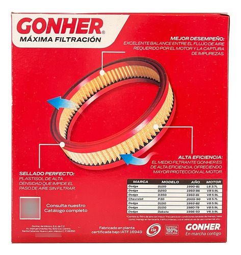 Filtro De Aire Gonher Ga70 Para Sistemas De Gas