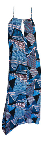 Vestido Largo Estampado Halter Azul Nuevo Mujer Nofret