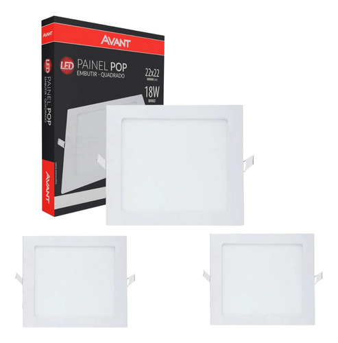 Kit 3 Plafon De Embutir 22x22 18w 6500k Luz Branca Quadrado Cor Branco 110V/220V