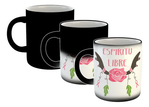 Taza Magica Frase Espiritu Libre Flores Lazos Colores Mujer