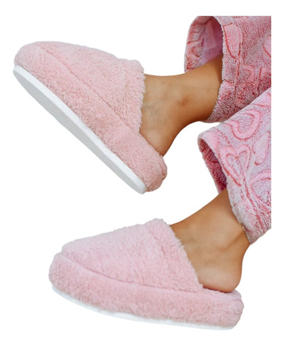 Pantufla Chinela Peluche Super Soft Suave Suela Goma Antides