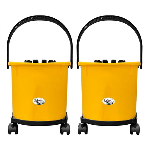 2 Pack Cubeta Con Exprimidor 17l Amarilla Con Base Dolly
