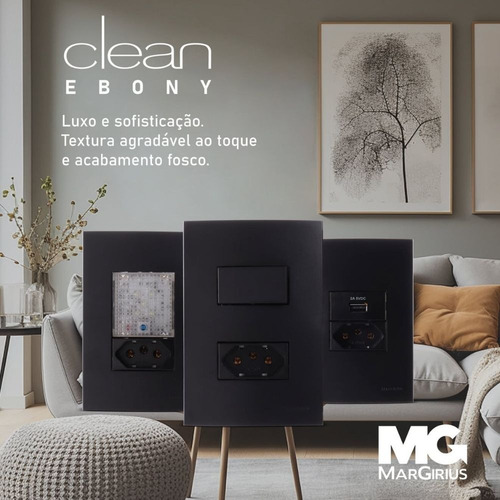 Conj 4x2 2 Teclas Simples Clean Ebony Preto Fosco Margirius