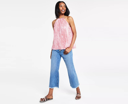 Michael Kors Blusa Halter Cebra Rosa Top Cuello De Cadena