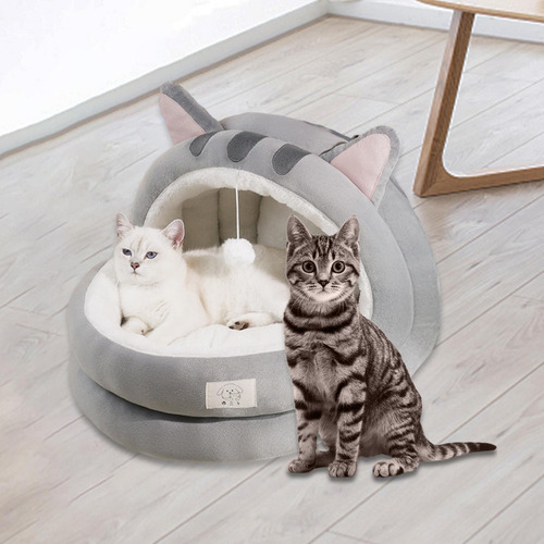 Cama Para Gatos Semicerrada, Cama Para Dormir, Gris S