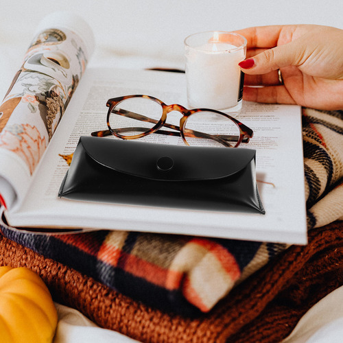 Funda De Gafas De Piel Sintética De Pu Suave Negra Para Muje