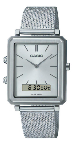 Reloj Casio Mtp-b205m-7e Anadigi Cuadrado Metal Unixes Color De La Malla Plateado Color Del Bisel Plateado Color Del Fondo Blanco