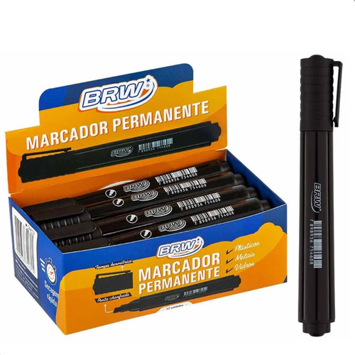 Pincel Atômico Permanente Preto Ponta Chanfrada Brw C/ 12 Un