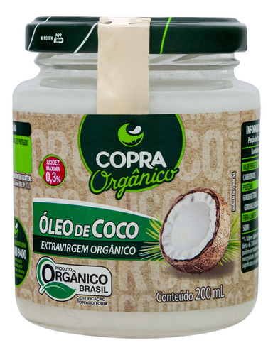 Óleo de Coco Extra Virgem Orgânico Copra Vidro 200ml