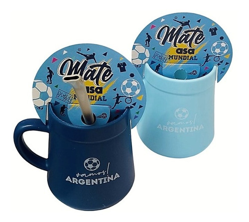 50 Mate Asa + Bombilla Edicion Argentina Mundial Qatar 2022