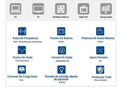 Inversor Híbrido Easun On/off Grid 6.2kw 48/220v Com Wifi